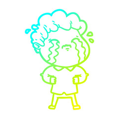 cold gradient line drawing cartoon man crying