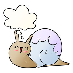 cute cartoon snail and thought bubble in smooth gradient style