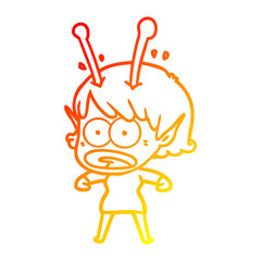 warm gradient line drawing cartoon shocked alien girl