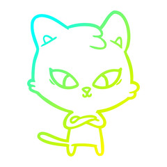 cold gradient line drawing cute cartoon cat