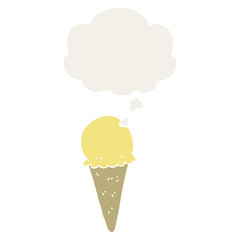 cartoon ice cream and thought bubble in retro style
