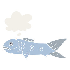 Obraz premium cartoon fish and thought bubble in retro style