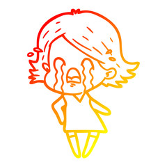 warm gradient line drawing cartoon woman crying