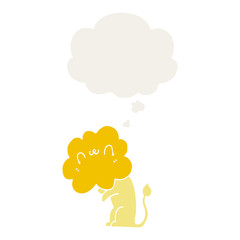 cartoon lion and thought bubble in retro style