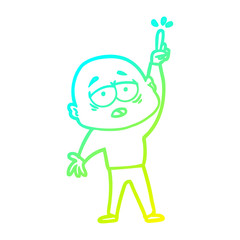 cold gradient line drawing cartoon tired bald man with idea