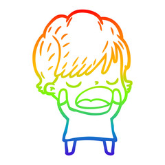 rainbow gradient line drawing cartoon woman talking
