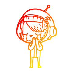 warm gradient line drawing cartoon crying astronaut girl