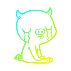 cold gradient line drawing cartoon pig crying