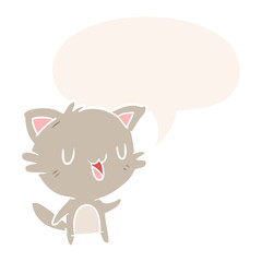 cartoon happy cat and speech bubble in retro style