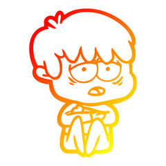 warm gradient line drawing cartoon exhausted boy