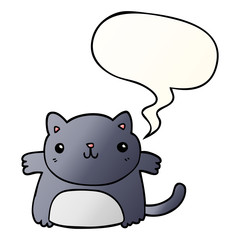 cartoon cat and speech bubble in smooth gradient style