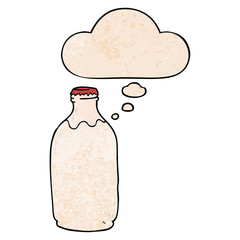 cartoon milk bottle and thought bubble in grunge texture pattern style