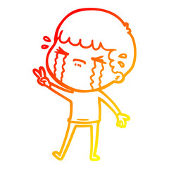 warm gradient line drawing cartoon man crying