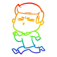 rainbow gradient line drawing cartoon man sweating