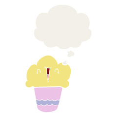 cartoon cupcake with face and thought bubble in retro style