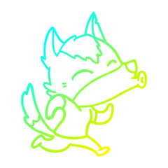 cold gradient line drawing howling cartoon wolf wearing clothes
