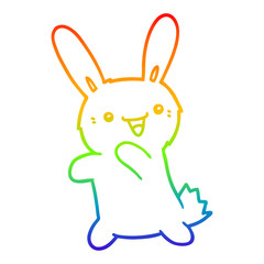 rainbow gradient line drawing cartoon rabbit