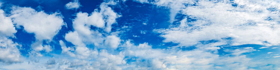 Panorama sky with cloud on a sunny day. Panoramic image.