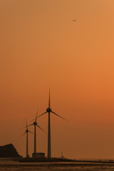 Obraz premium the sunset and people of Ansan's tandohang Port.