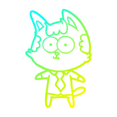 cold gradient line drawing happy cartoon cat office worker