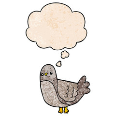 cartoon bird and thought bubble in grunge texture pattern style