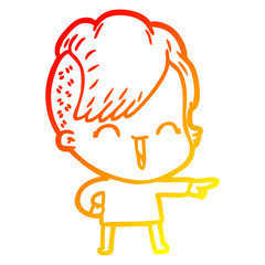 warm gradient line drawing cartoon happy hipster girl