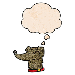 cartoon dog and thought bubble in grunge texture pattern style