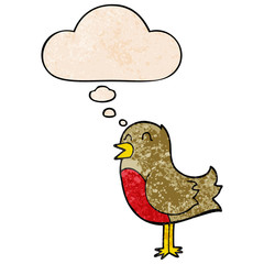 cartoon bird and thought bubble in grunge texture pattern style