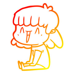 warm gradient line drawing cartoon happy girl