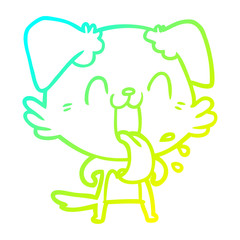 cold gradient line drawing cartoon panting dog