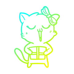 cold gradient line drawing cartoon cat