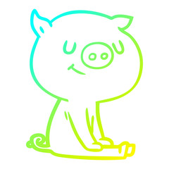 cold gradient line drawing happy cartoon pig sitting