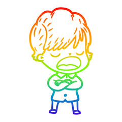 rainbow gradient line drawing cartoon woman talking