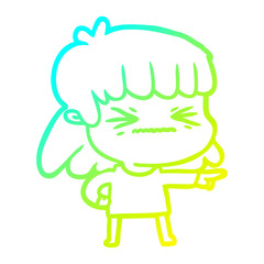 cold gradient line drawing cartoon woman