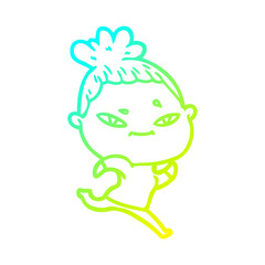 cold gradient line drawing cartoon woman
