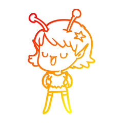 warm gradient line drawing happy alien girl cartoon