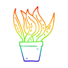 rainbow gradient line drawing cartoon house plant