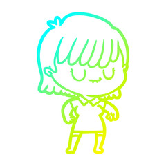 cold gradient line drawing cartoon woman