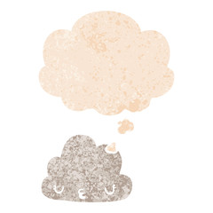 cute cartoon cloud and thought bubble in retro textured style