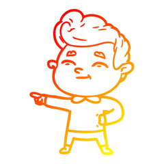 warm gradient line drawing happy cartoon man pointing