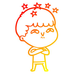 warm gradient line drawing cartoon amazed boy