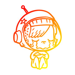 warm gradient line drawing cartoon crying astronaut girl