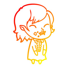 warm gradient line drawing cartoon vampire girl with blood on cheek