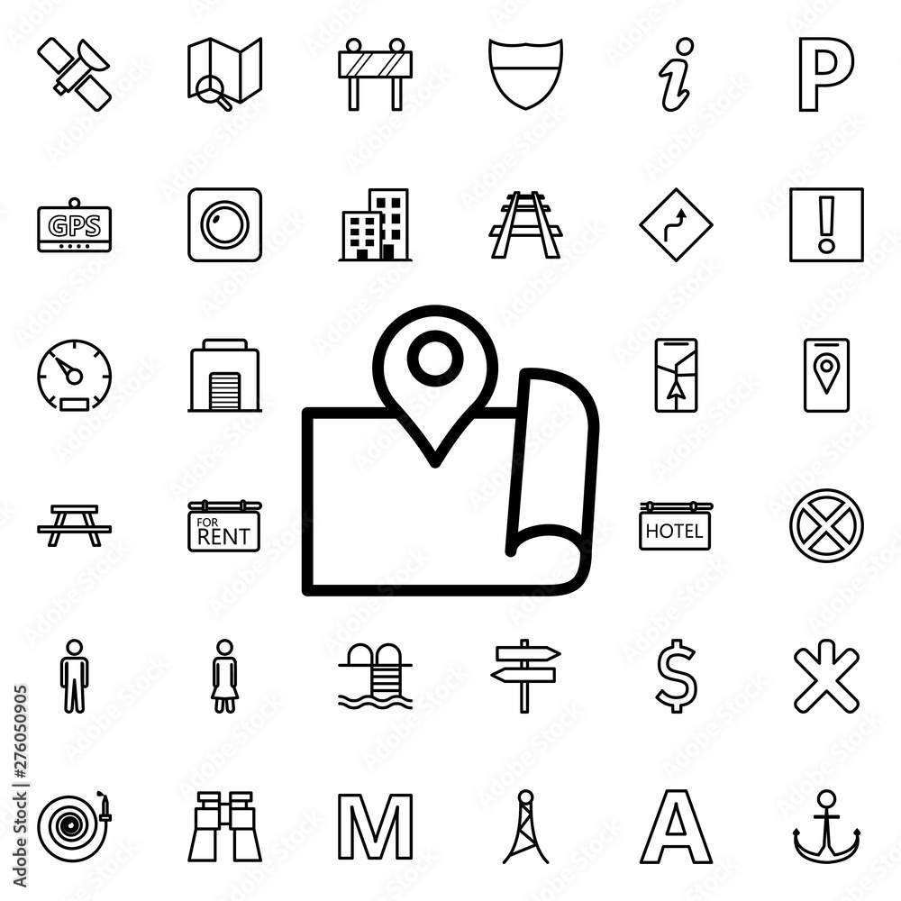 Aufkleber expanded map with pin icon. universal set of navigation for website design and development, app deve