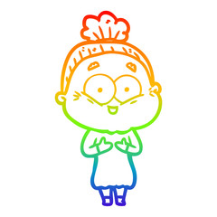 rainbow gradient line drawing cartoon happy old woman