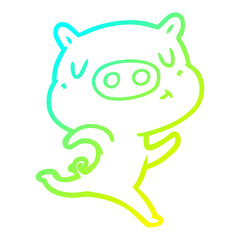 cold gradient line drawing cartoon content pig running