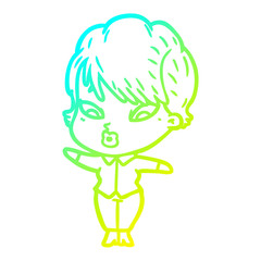 cold gradient line drawing cartoon woman