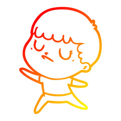 warm gradient line drawing cartoon grumpy boy