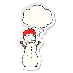 cartoon christmas snowman and thought bubble as a printed sticker