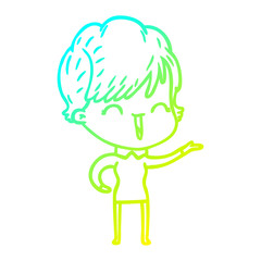 cold gradient line drawing cartoon laughing woman